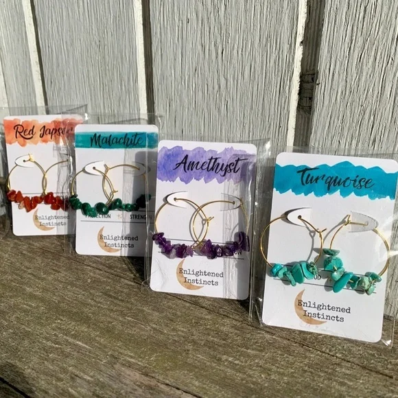 Malachite Gemstone Hoop Earrings - Picture 6 of 7